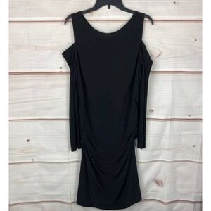 Laundry Shelly Segal Dress Womens 12 Black Cold Shoulder Ruched Long Sleeve Knit